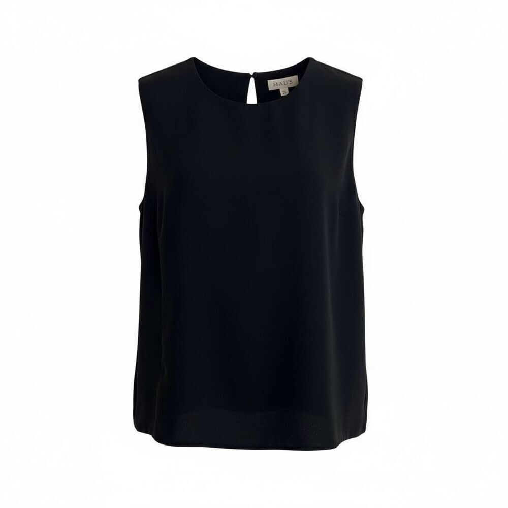 CHAUS Crew Neck Keyhole Back Pullover Sleeveless Blouse Black Size 12